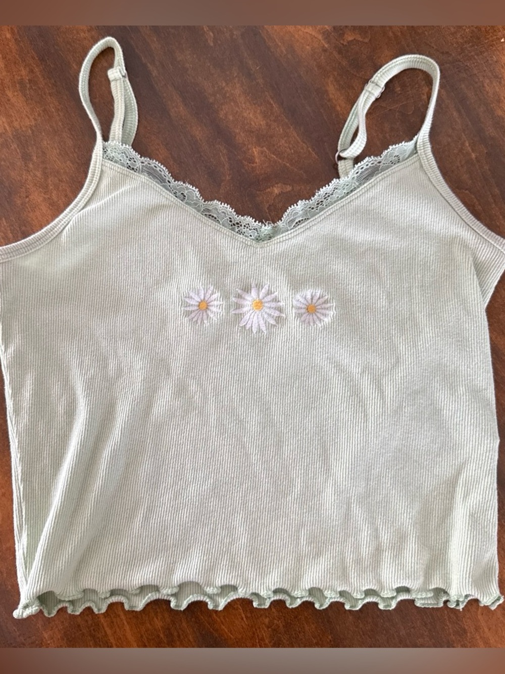 Light Sage Lace-Trim Daisy Camisole Tank Top holster